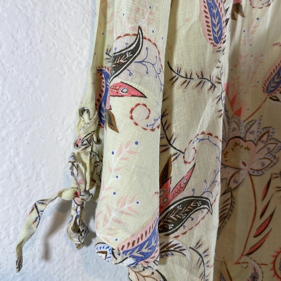 J.Jill Floral Paisley 3/4 Sleeve Tunic Love Linen Tie-Sleeve Blouse Small Petite - Picture 6 of 13